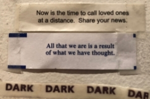 Fortune cookie strip says, "All that we are is a result of what we have thought."